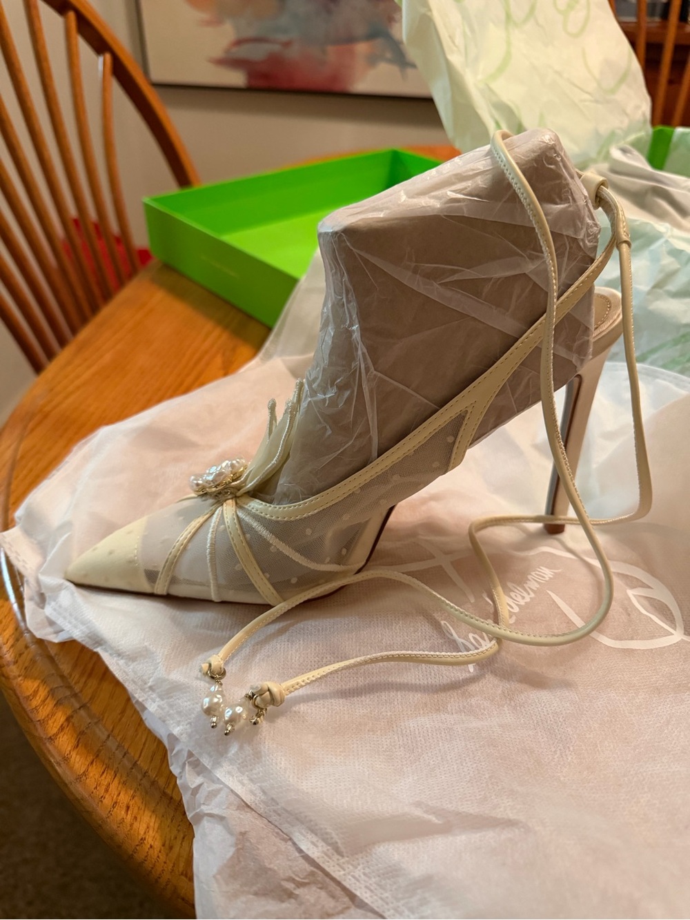 Sam Edelman Women's Aura Lace Up Stiletto Heel Ivory Tulle 8.5 - Picture 5 of 7
